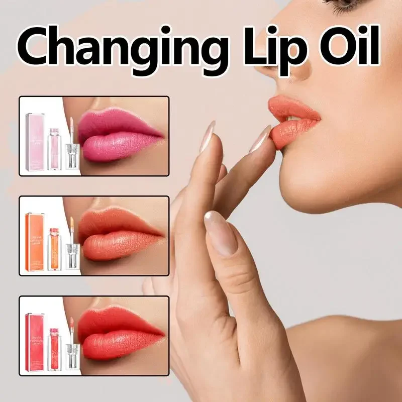 Sdotter 1pcs Magic เปลี่ยนสี Lip Oil Lipgloss เปลี่ยนสี Lipoil สีชมพูสีแดงสีส้ม Lip Glaze Liquid Moisturizing