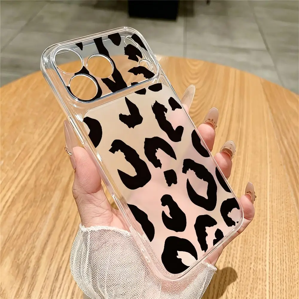 Black leopard print transparent phone case suitable for iPhone 18 17 16 15 14 13 12 11 Pro/Max/Plus anti drop and shockproof