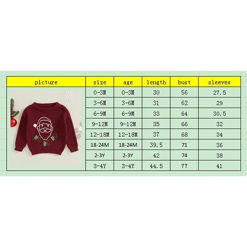 Kid Boys Girls Christmas Sweaters Santa Embroidered Long Sleeve Round Neck Ribbed Knitted Pullover for 0-4 Years