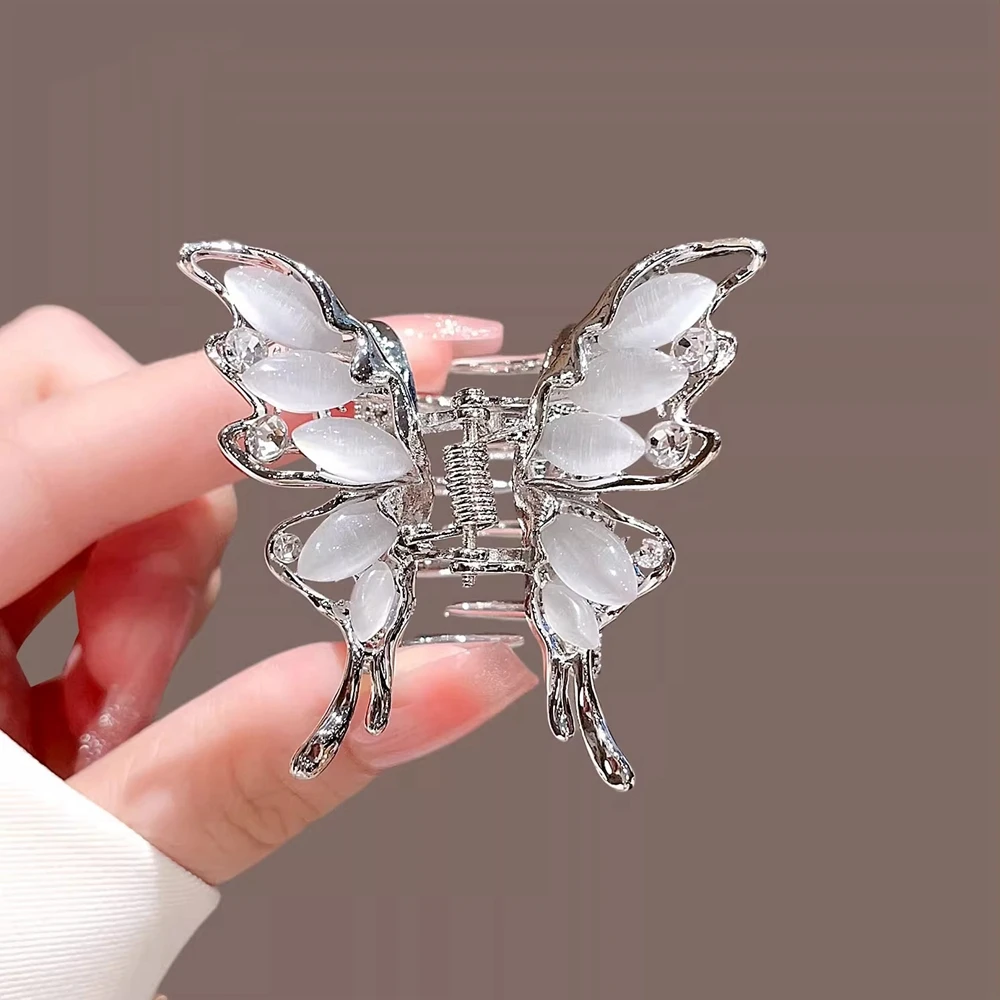 

New Opal Stone Butterfly Hair Claws Hollow Out Hairpins Woman Girls Styling Barrette Headdress