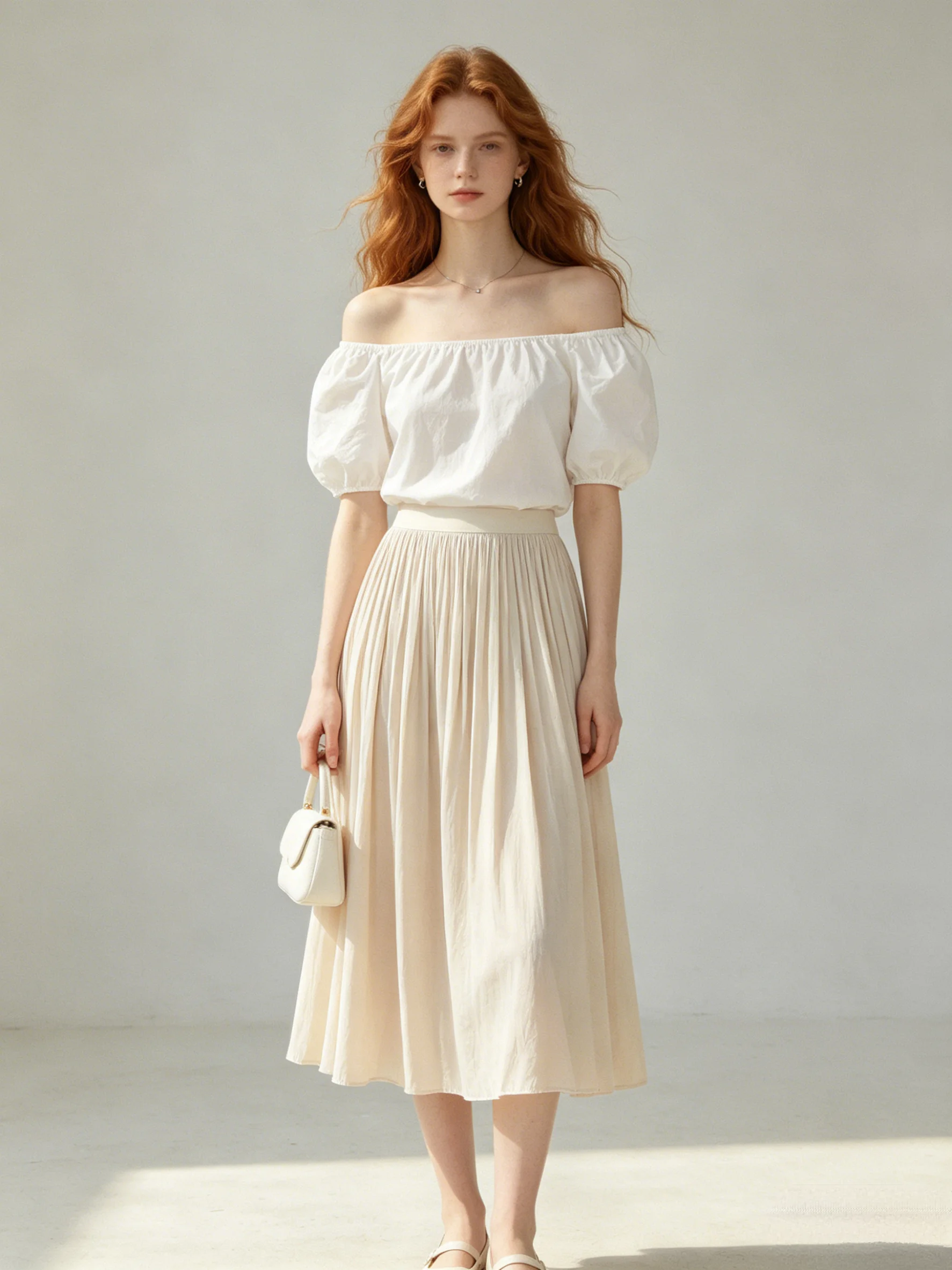

Chic Daily Gentle High Waist Draped Pleated A-Line Midi Skirt Summer Loose Slimming Korean Style Breathable Skin-Friendly Skirt