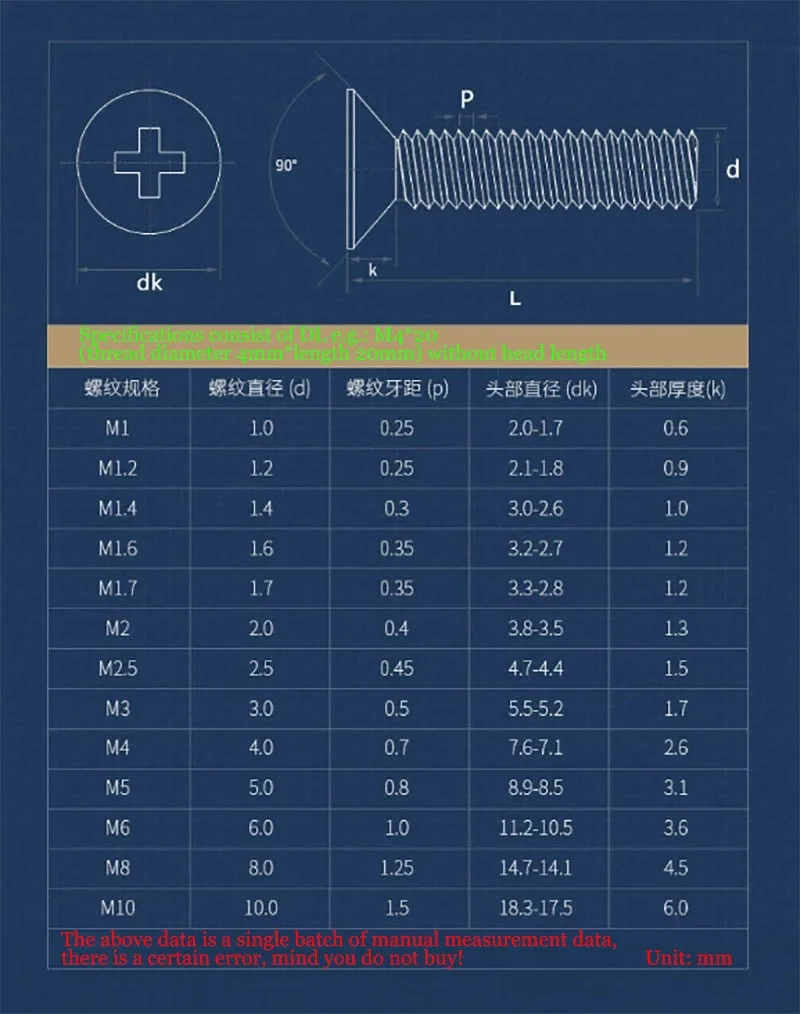 10 ~ 200 قطعة فيليبس غاطسة مسمار لولبي الرأس 304 الفولاذ المقاوم للصدأ شقة رئيس الصليب على شكل برغي صغير M2.5 M3 #2