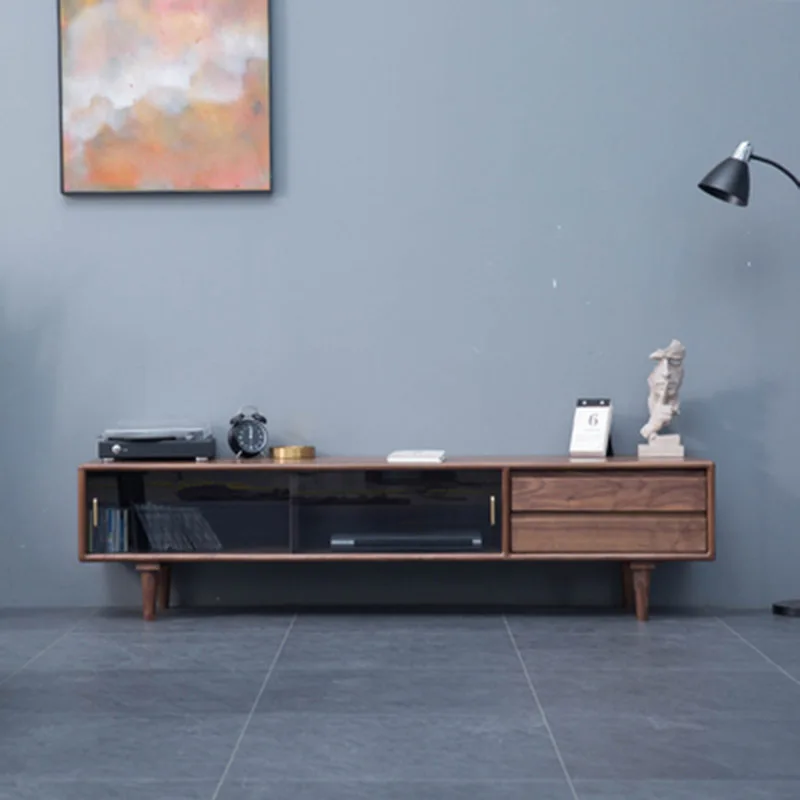 

Nordic Black Walnut Solid Wood TV Cabinet Log Audio-visual Cabinet Small Apartment Living Room Furniture Coffee Table Combinatio
