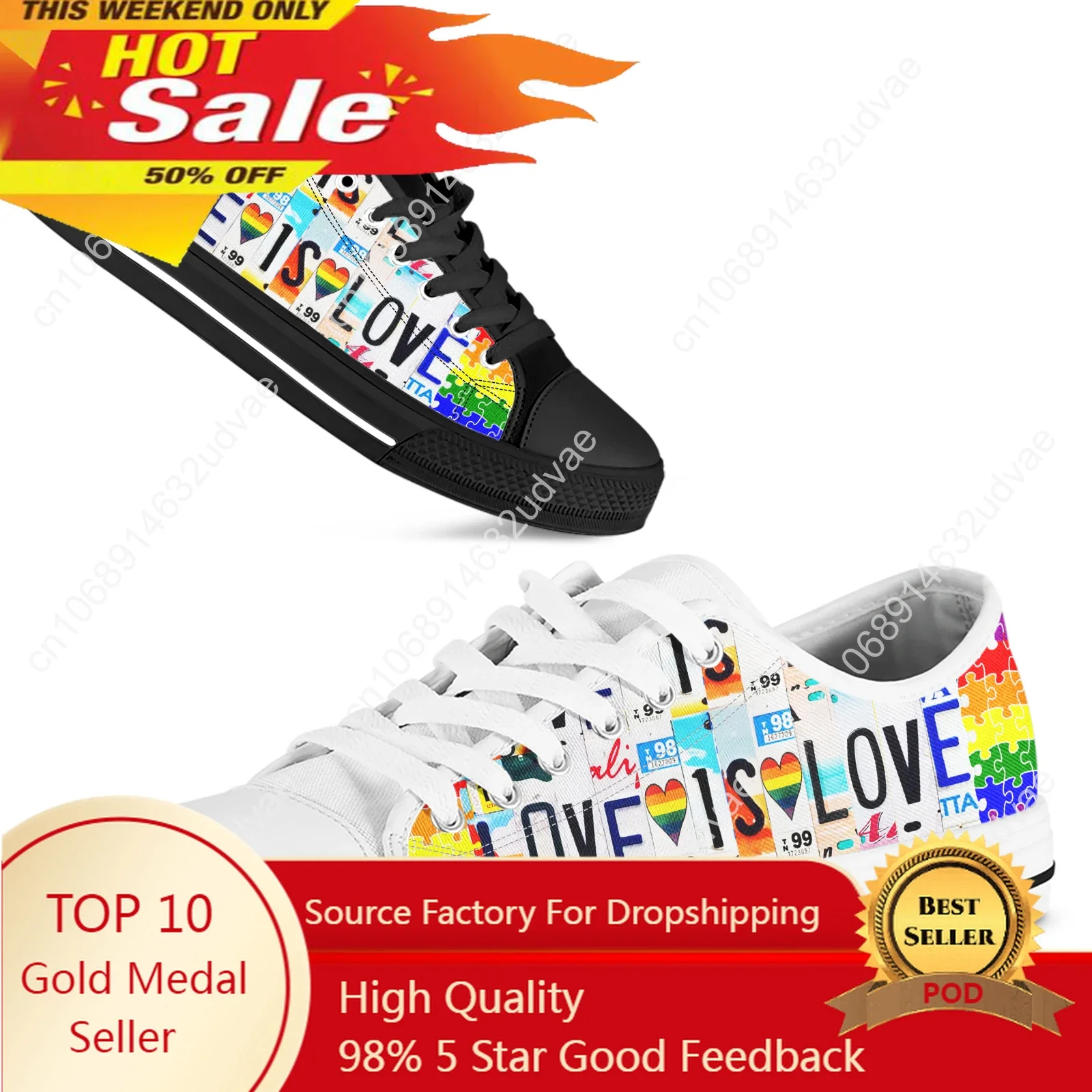 

License Plate LGBT Love Is Love 2023 New Women Vulcanize Shoes Canvas Sneakers Fashion Lace-up Rubber Flat Autumn Footwear