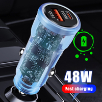 Creative Clear Fast Charging Car Charger 48w Dual Port Intelligent PD QC3.0 Transparent Super Fast Charging Adapter Car Charger