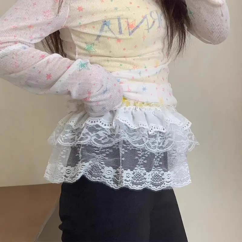 Falda Irregular de encaje a la moda, cortina de flores blancas, falda de medio cuerpo de malla de encaje, pantalones vaqueros de verano para mujer, dobladillo decorativo