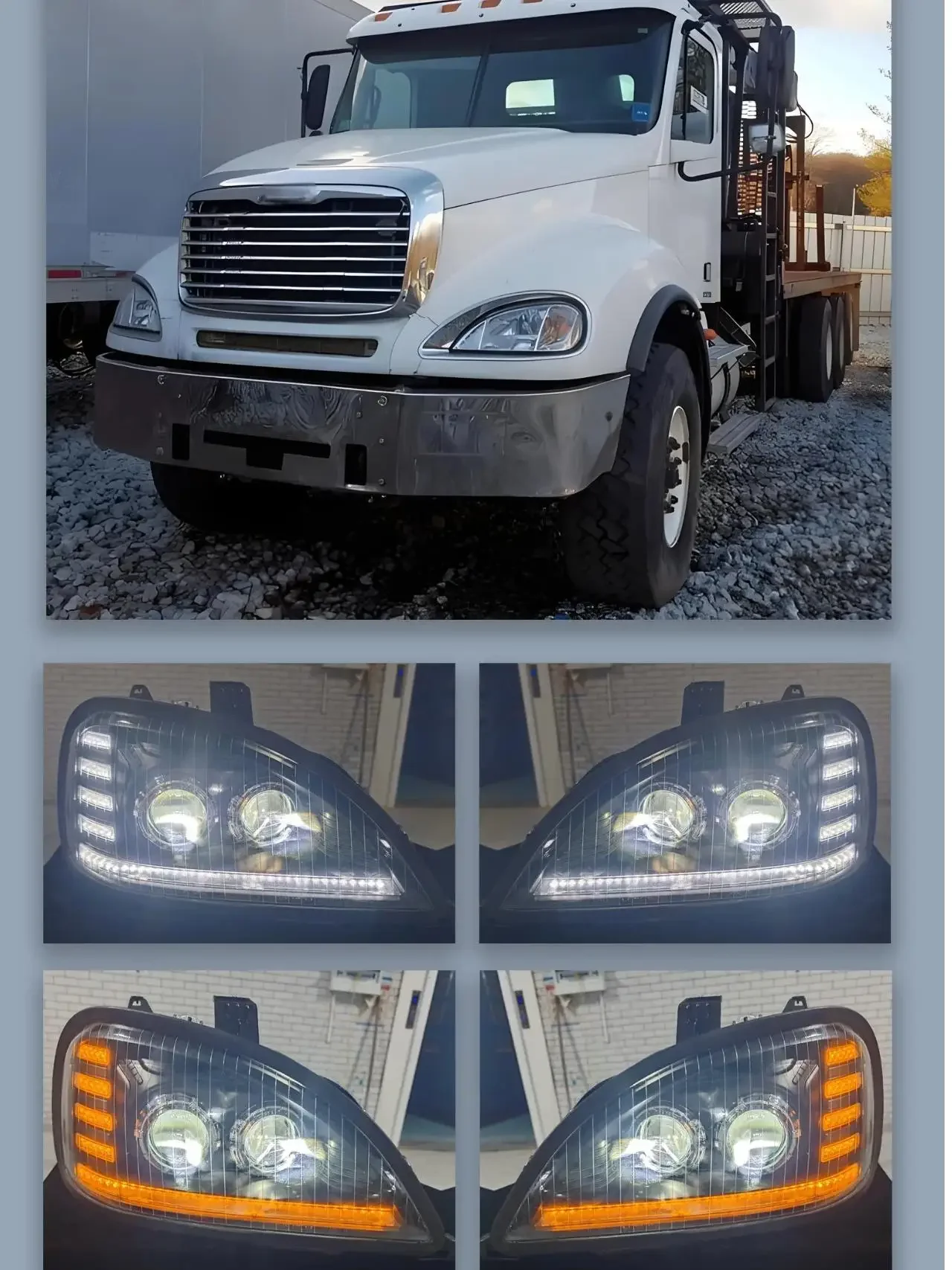 

1Pcs of Dual LED Halo DRL Turn Signal Headlights High/FOR Columbia Compatible with Freightliner Business Class M2 04-12