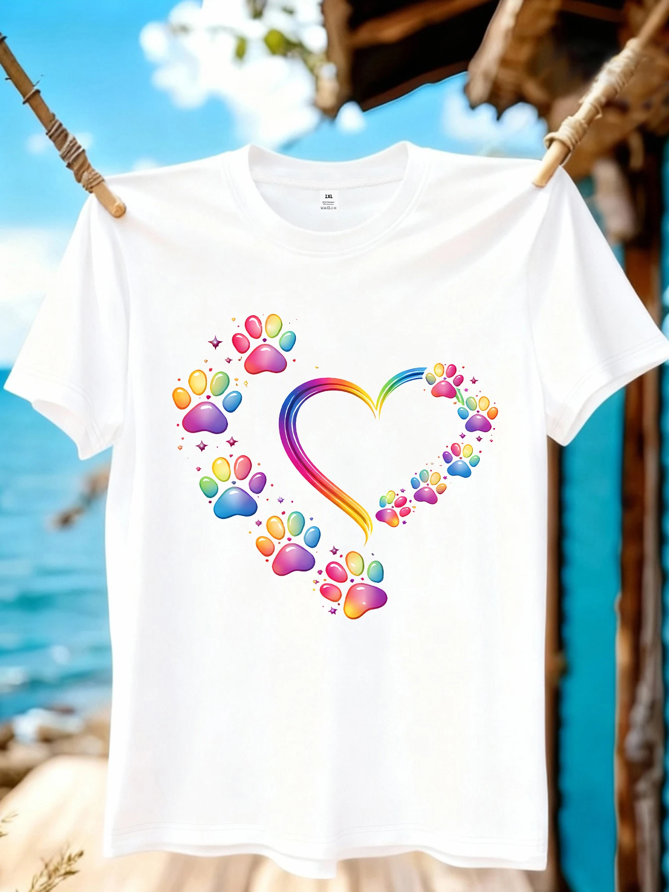 

【WZM109137】Женская футболка больших размеров с круглым вырезом и принтом «Footprint love», летняя, повседневная, с короткими рукавами, в уличном стиле, универсальная.