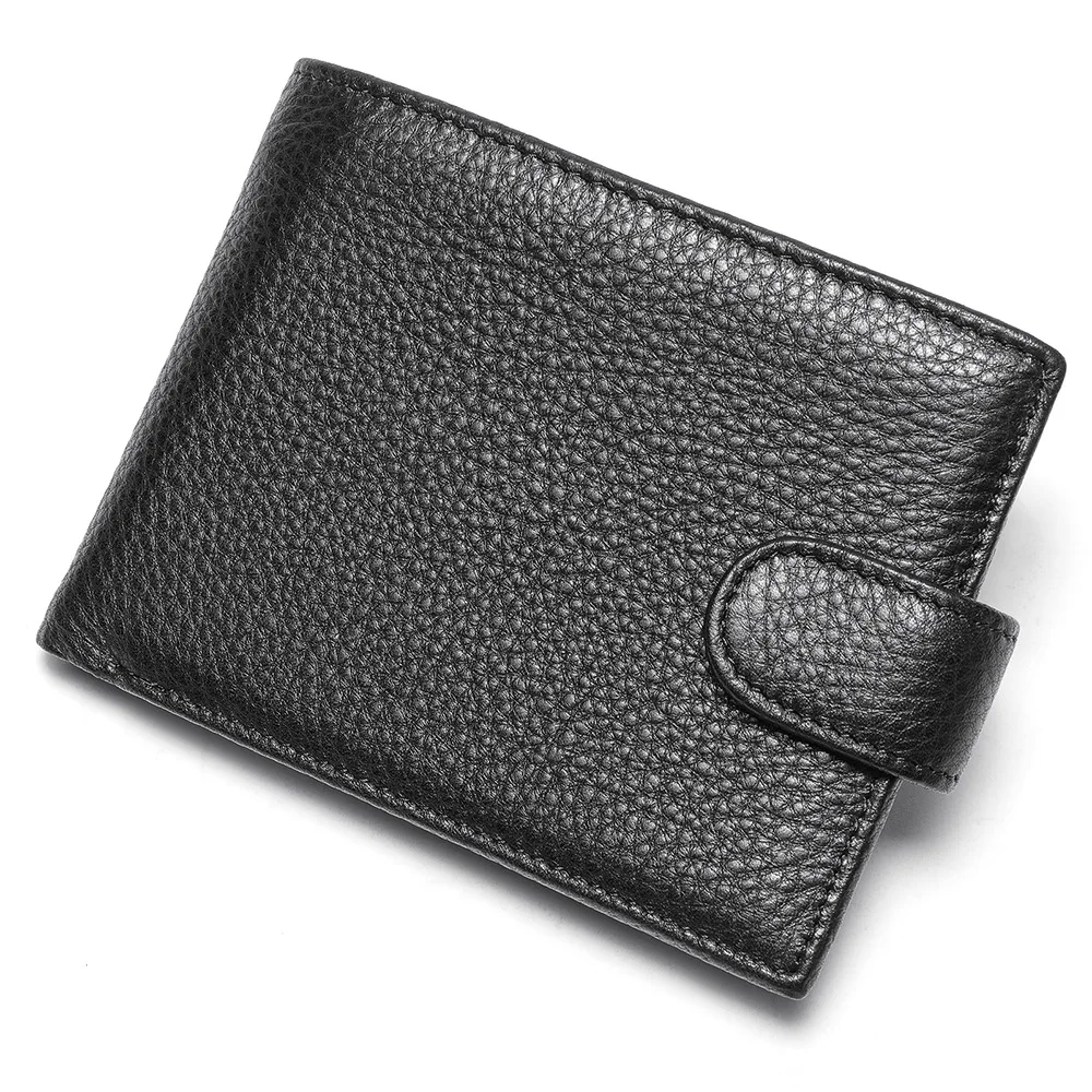 Portefeuille en cuir véritable pour homme, porte-cartes fin, petit sac d'argent, sac à main masculin court, poche à monnaie à fermeture éclair, conception à moraillon