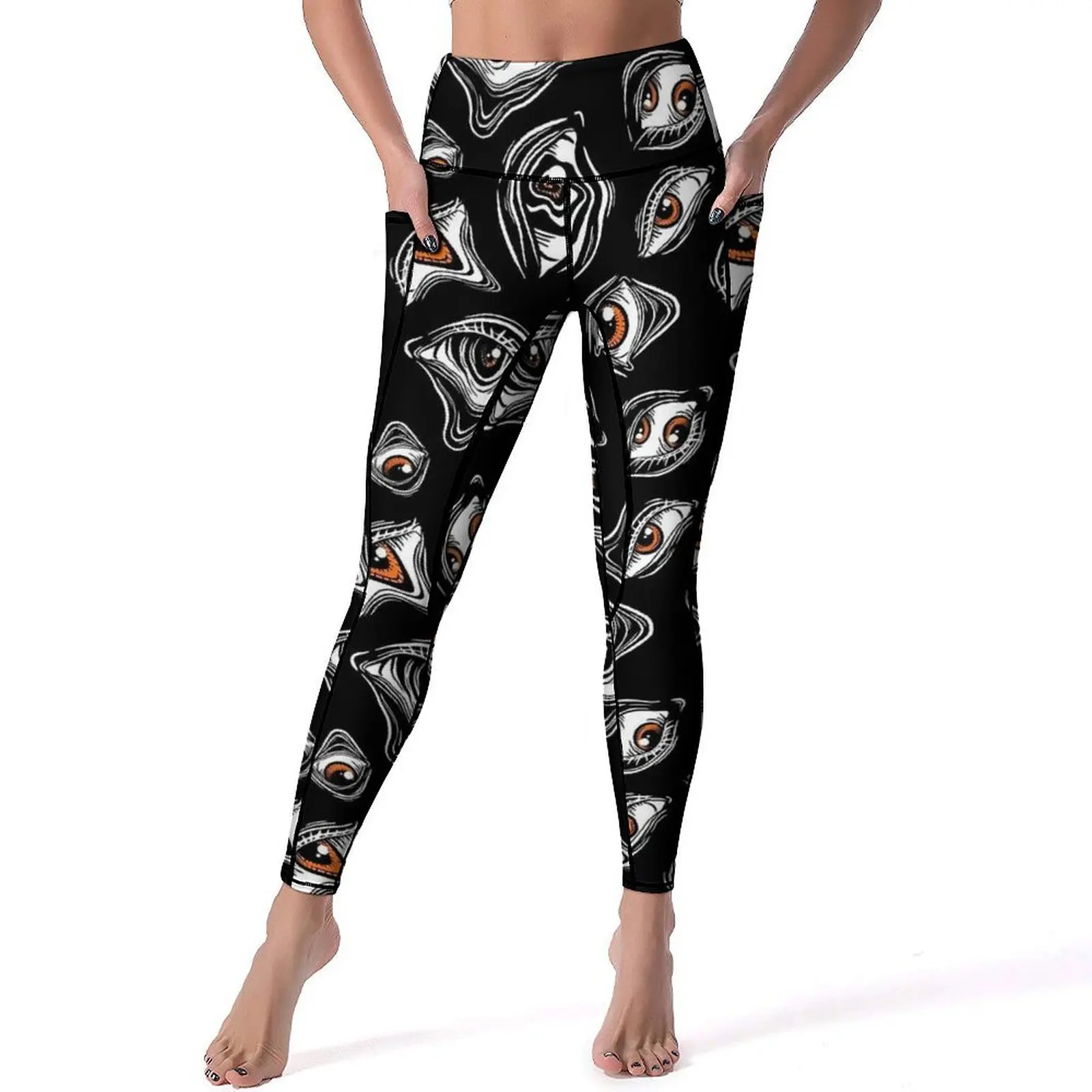 Abstrato mau olhado calças de yoga sexy trippy olhos gráficos leggings cintura alta correndo leggins feminino casual estiramento esportes collants