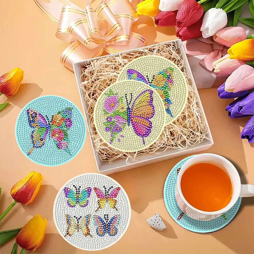 8 Pieces/set With Bracket Diamond Painting Coaster, DIY Butterfly Series Pattern Diamond Painting Coaster, Art Craft Gift view 5