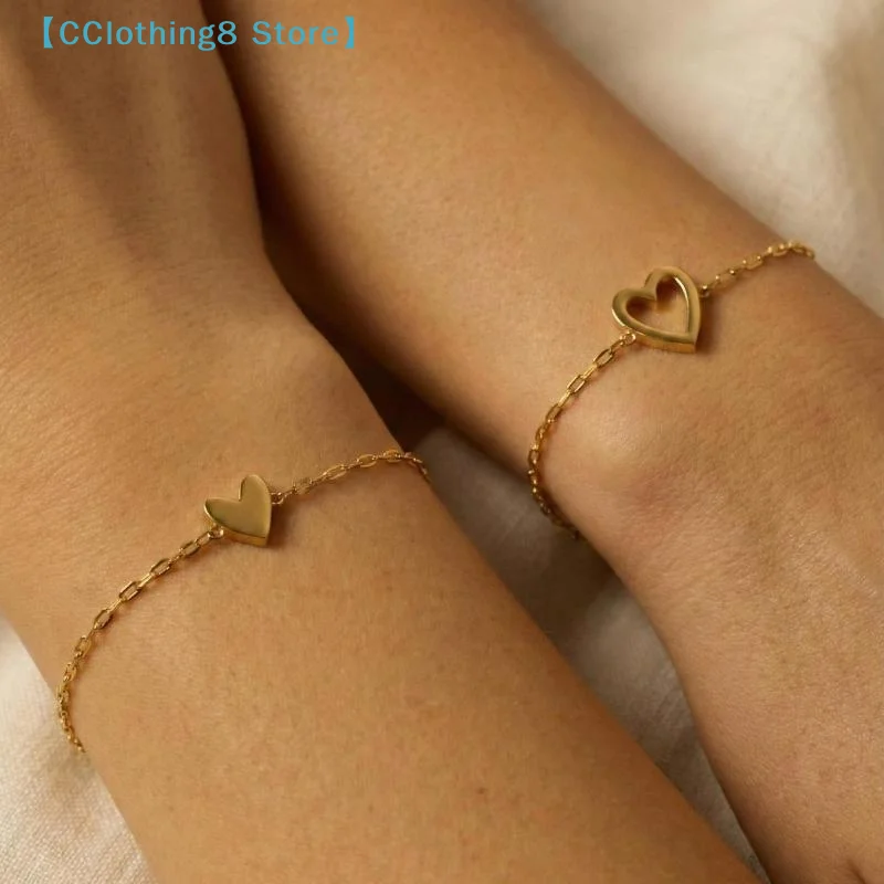 1/2Pcs Adjustable Alloy Heart Cutout Bracelets Sweet Simple Style For Couple Daily Wear Valentine's Day Romantic【AliS8】