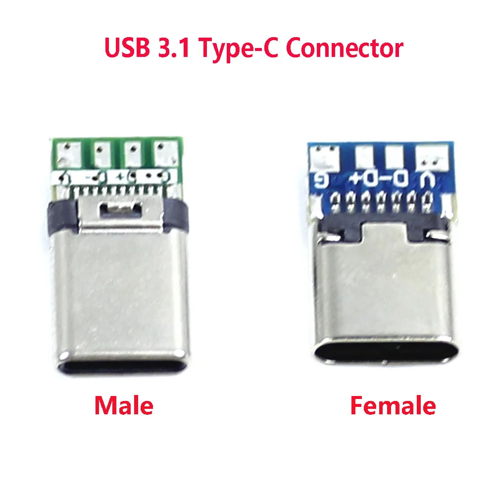 10pcs USB 3.1 Type-C Male/Female Connectors Jack Tail 24pin Adapter to Solder Wire & Cable 24 Pins Support PCB Board