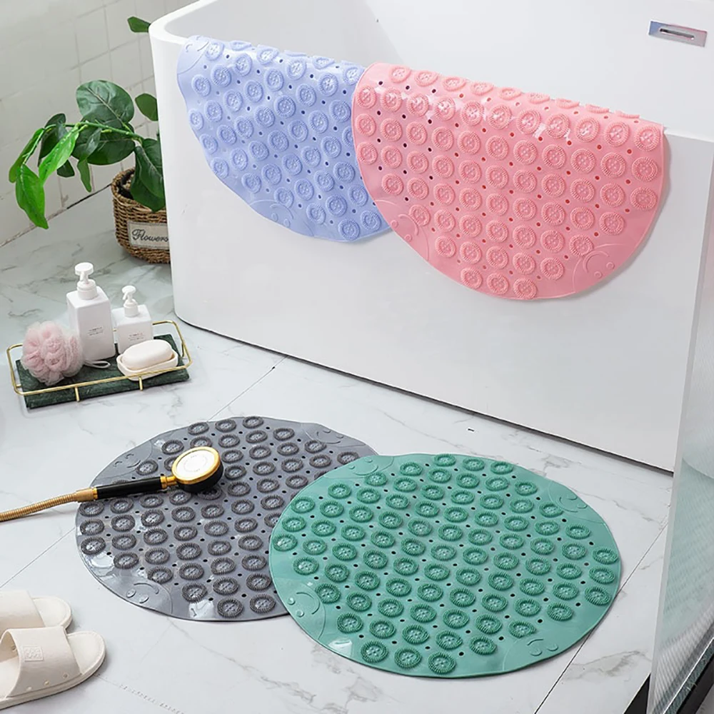 Bathroom Mat Anti-slip Round PVC Foot mat Sucker with Drain Hole Silicone Bathing Rugs Foot Massage Pad Bathtub Soft Shower Mats