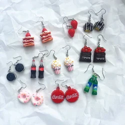 Cute Jewelry Bulk Wholesale Chocolate Strawberry Cake Popcorn Drink Coke Bottle Cap Miniature Food Resin Earrings for Women