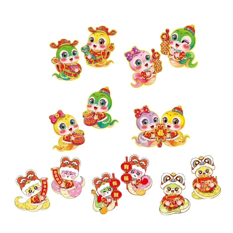 Luck Snake Year Door Adhesive Couplets Durable Snake Year Festival Door Sticker Bright Color Delicate Craftsmanship