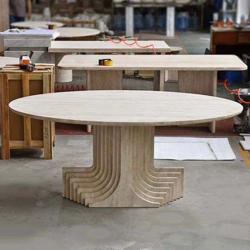Modern Scandinavian design oval rectangular cupola carved travertine marble dining table for entrance application