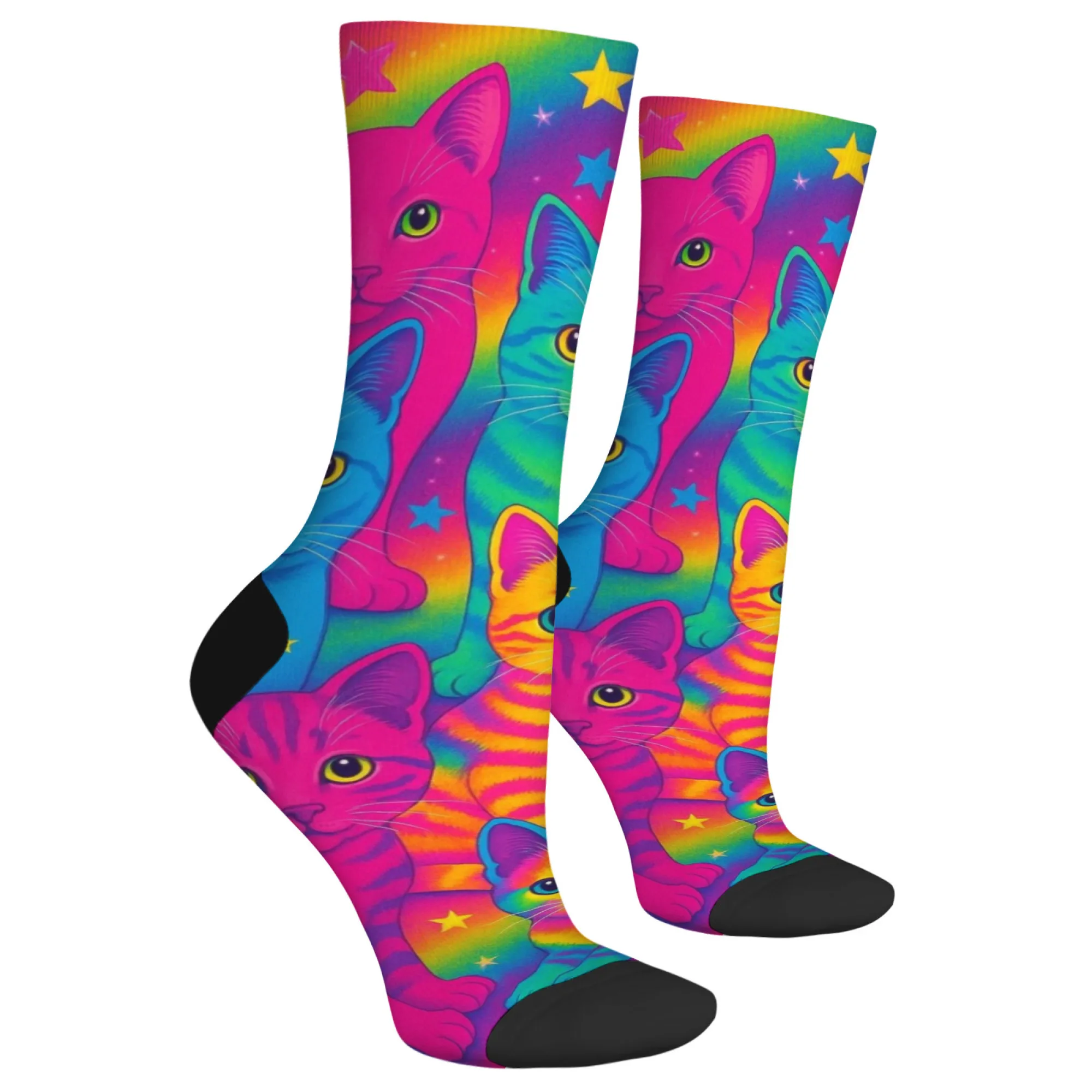 Une illustration de chat colorée et fantastique imprimer nouveauté drôle chaussette pour hommes Harajuku style rétro décontracté mode chaussette joyeux cadeau