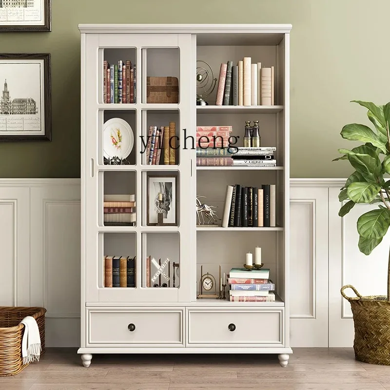 ZZ All-solid Wood Bookcase Floor-to-ceiling Sliding Mobile Door Small Apartment Household Children's Bookcase Is Simpled27