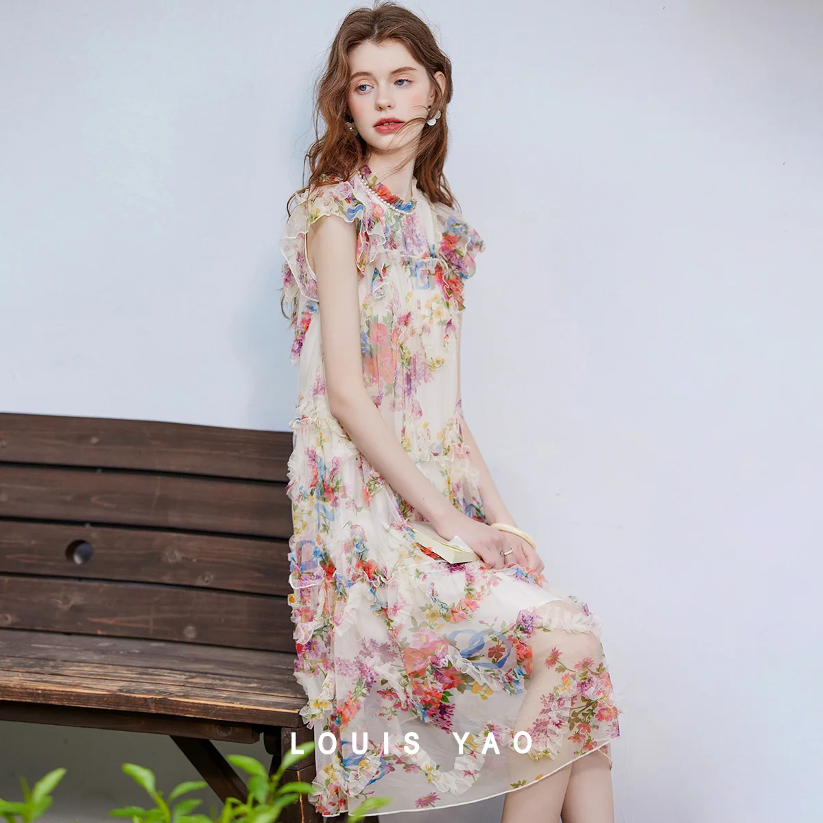 

Rustic Double Fly Sleeve Dress Printed Round Neck Women's Dresses Stretchless Long Dresses Female Clothing Summer New 2025