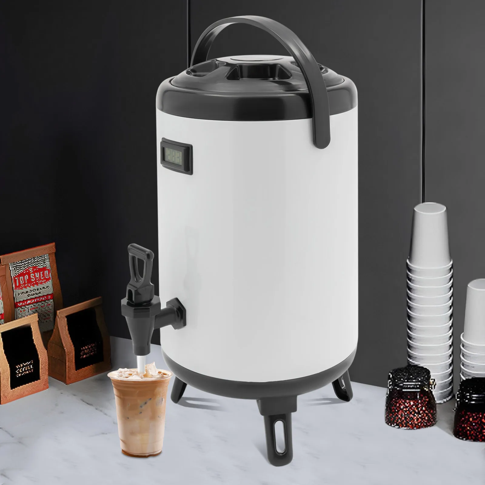 Stainless Steel Insulated Beverage Dispenser Cold and Hot Drink Dispenser with Thermometer 10L Water Dispenser with Spigot