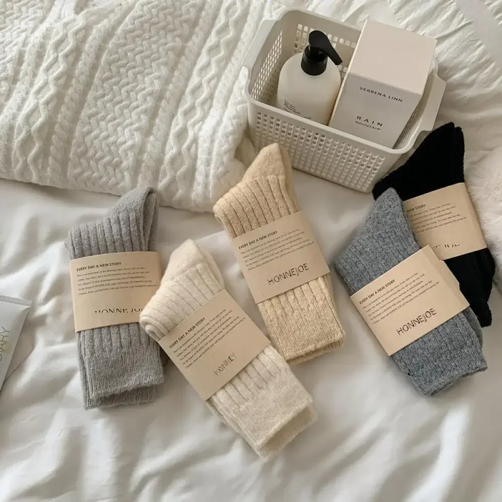 

Ladies Fall Winter Crew Plush-Lined Thick Cozy Asian Solid Stripe Cashmere Fuzzy Socks Legwear 2024 Latest Warm Hosiery