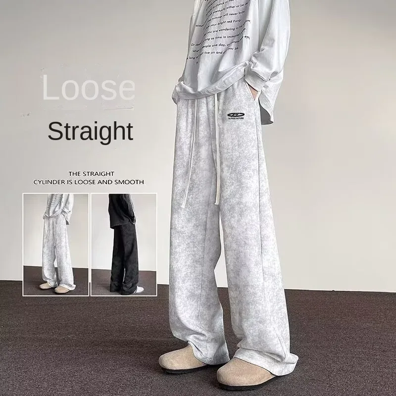 

Strap casual loose sports pants for spring and summer, elastic waist, wide legs, versatile, hanging feeling, slimming sweatpants