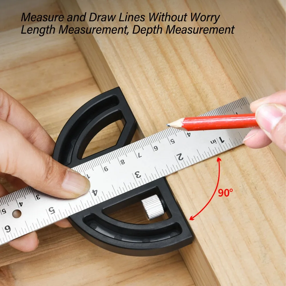 Adjustable 12-Inch Angle Protractor Stainless Steel 0-180 Degrees Angle Finder Ruler Silver Carpentry Angle Ruler Woodworking