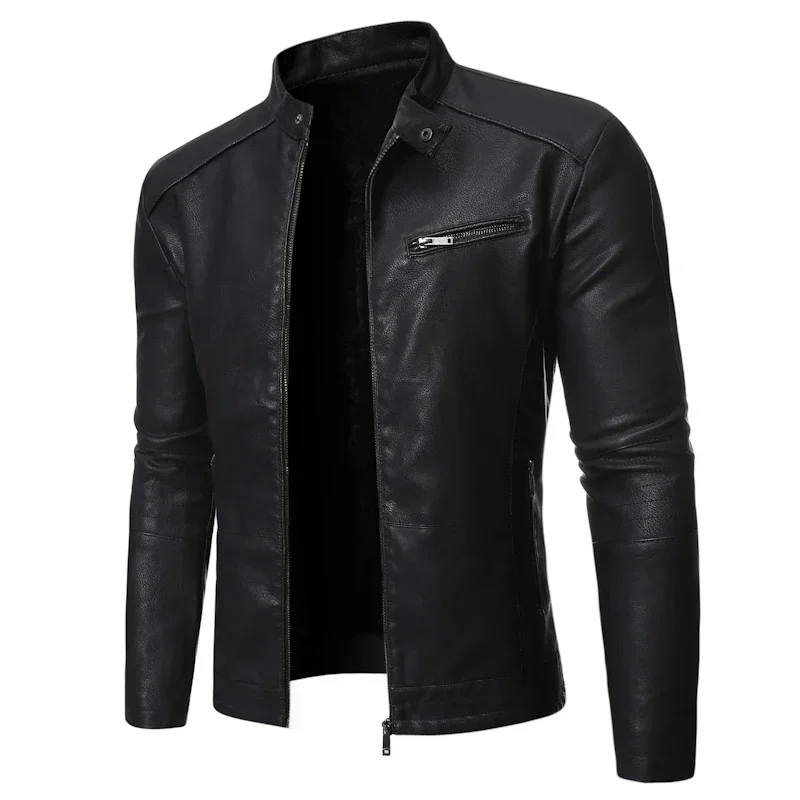 Men Spring Autumn Coat PU Casual Leather Jacket Motorcycle Biker Slim Fit Outwear Male Black Blue Clothing Plus Size