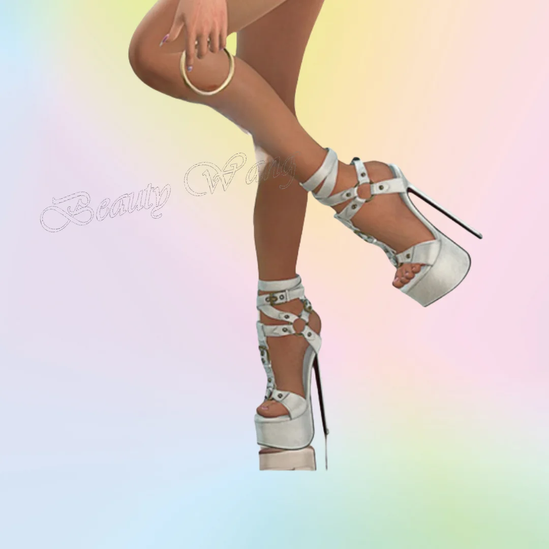 

White T Strap Platform Sandals Cut Heel Round Toe Shoes for Women Stilettos High Heels Sexy Party Shoes 2024 Zapatos Para Mujere