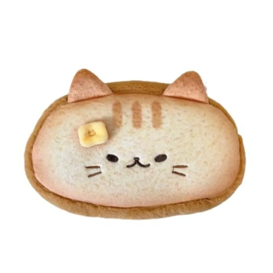 

Super Cute Lovely Lucky Bread Toast Cat Pencil Case, Big Capacity Large Soft Plush Happy Kitty Fluffy Clothes Zipper Pencil Box