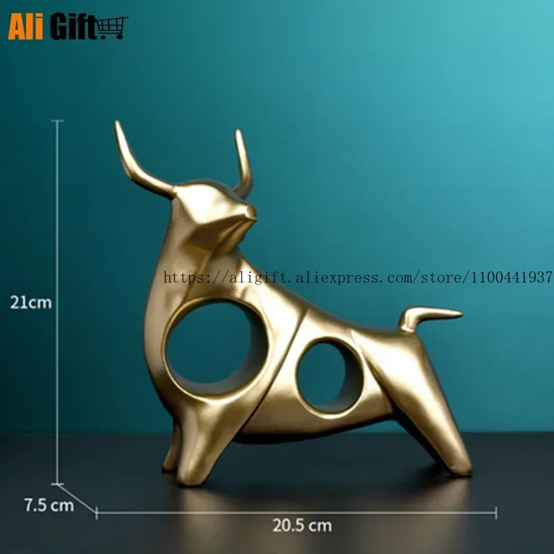 Golden Bull Cattle Resin Decoration Modern Abstract Geometric Taurus Sculpture Home Accessories Gift Statue