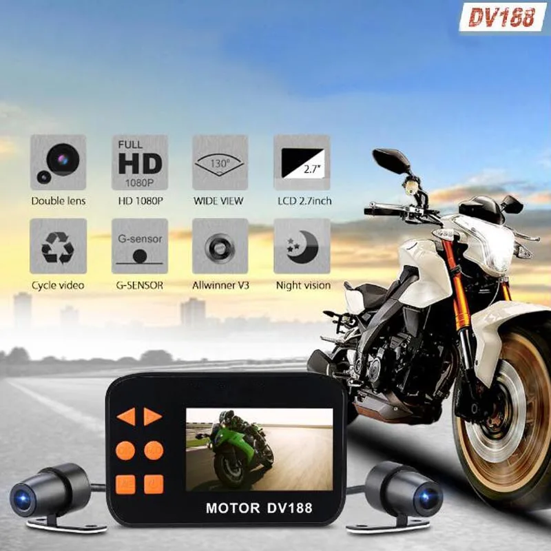 

DV188 2.7 Inch Motorcycle Dash Cam HD 1080P Dual Lens Motorbike Bike Video Recorder Waterproof Night Vision DVR cámara de moto