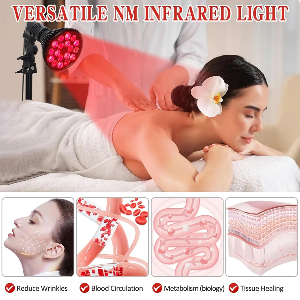 ไฟ LED 18 ดวง สำหรับบำบัดด้วยแสงอินฟราเรด 660 นาโนเมตร สีแดง และ 850 นาโนเมตร ใกล้รังสีอินฟราเรด สำหรับบรรเทาอาการปวดผิวหน้าและผิวกาย