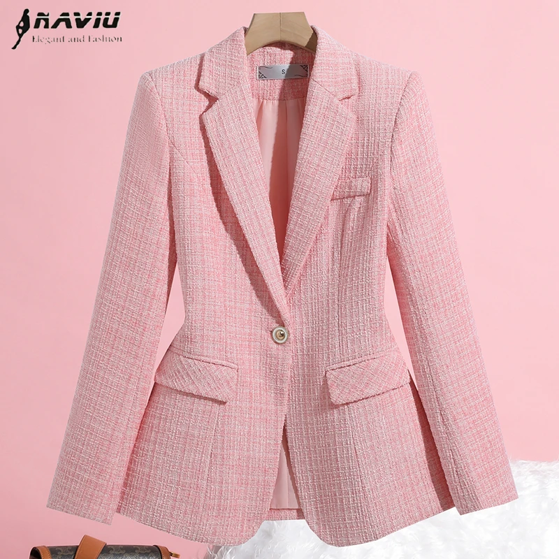 

NAVIU Office Coat for Women Casual Fashion Long Sleeve Jacket Single Button Turn Down Collar 2026 New Spring Work Blazer