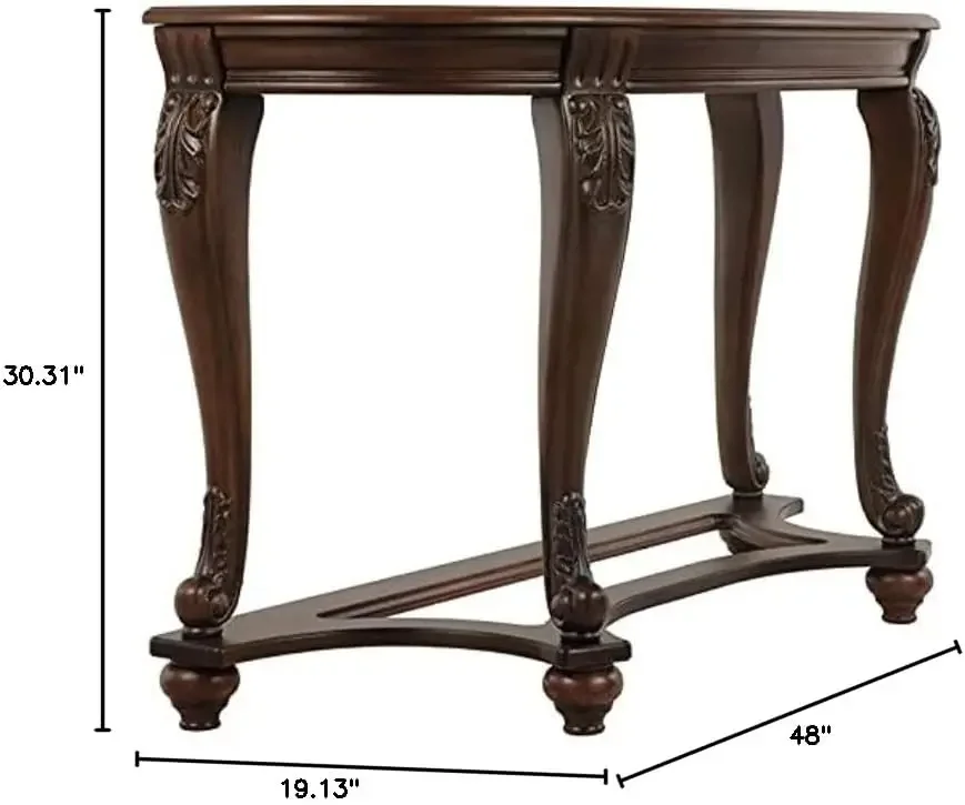 Traditional Console Sofa Table in Dark Brown with Glass Top