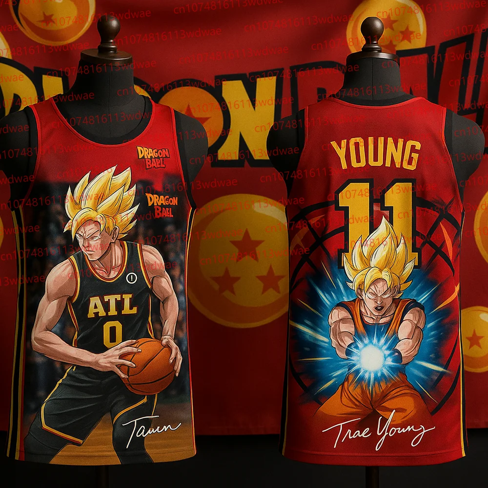 

2025 Dragon Ball Super Saiya Basketball Jersey Kit American Basketball Vest Trae Young 11 Basketball Jersey Quick-Drying Vest