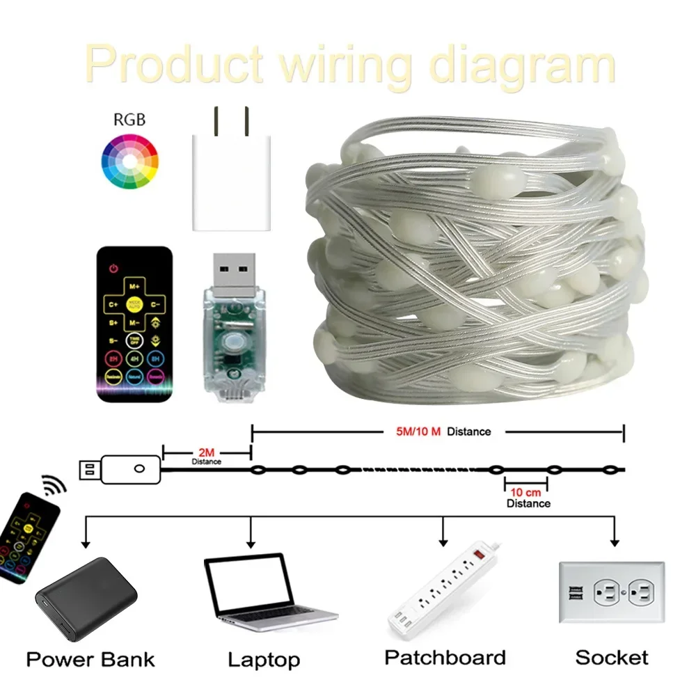 Ligne de cuir à paillettes LED RVB pour Noël, étanche, multifonctionnelle, intelligente, décorative, guirxiété lumineuse, résolution, 10m