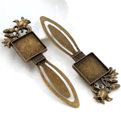 New Fashion 2pcs 20mm Inner Size Antique Bronze Vintage Square Style Handmade Bookmark Cabochon Base Cameo Setting (I1-22)