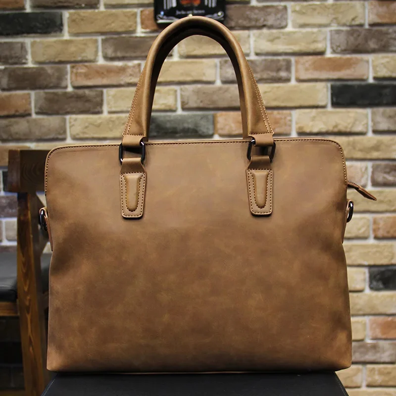 Luxe Zachte Lederen Aktetas Voor Mannen Zakelijke Laptop Retro Mannelijke Hand Draagtas Casual Schouder Messenger Bag