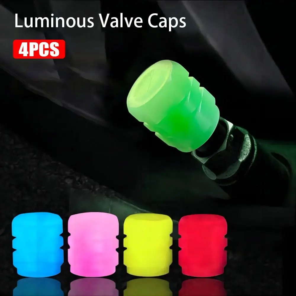 4Pcs Fluorescent Luminous Valve Caps Green Blue Wheel Styling Tire Valves Cap Universal Car Accessories Night Glowing