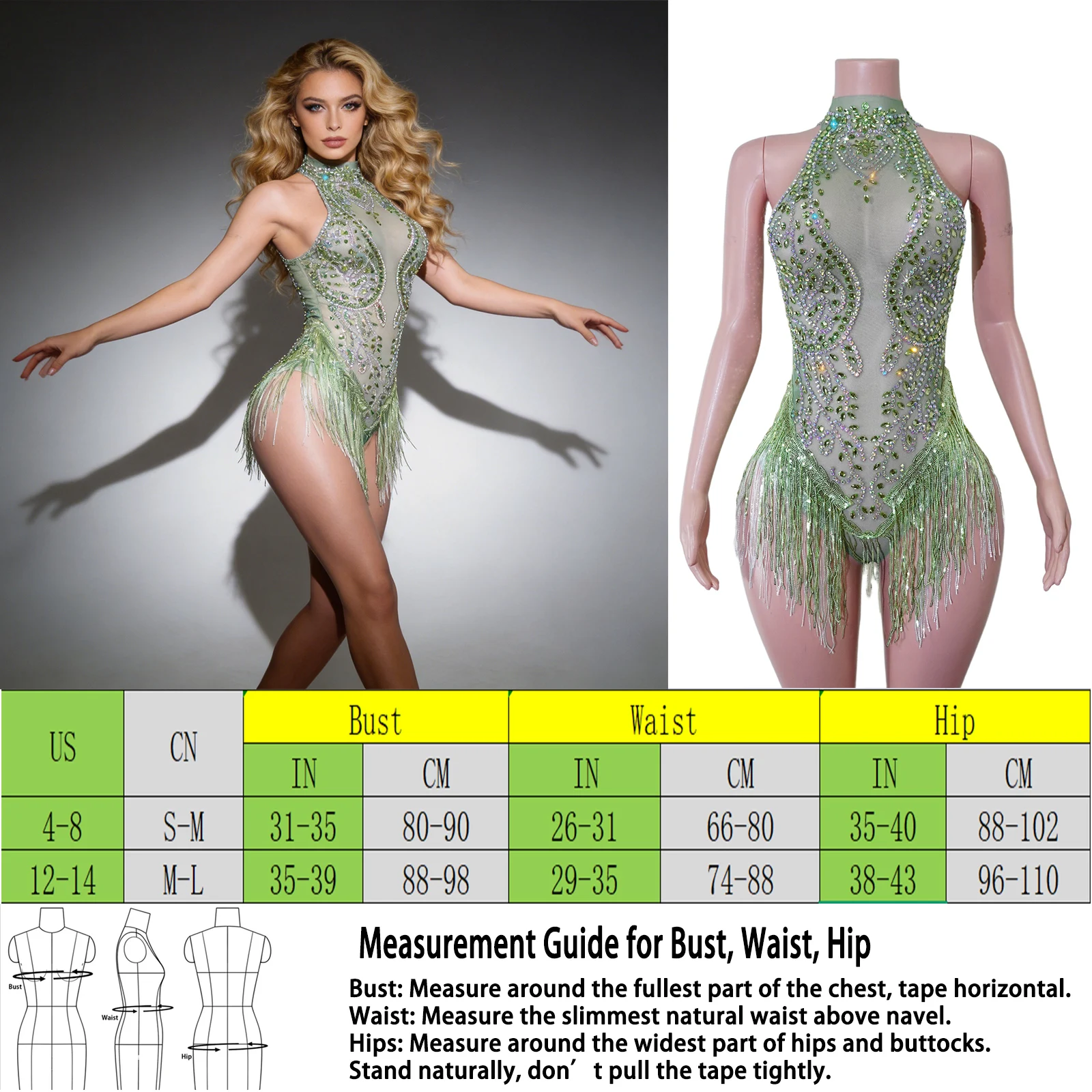 Novo Body Verde com Franjas de - Rhinestone Banding Trim avaliação e preço