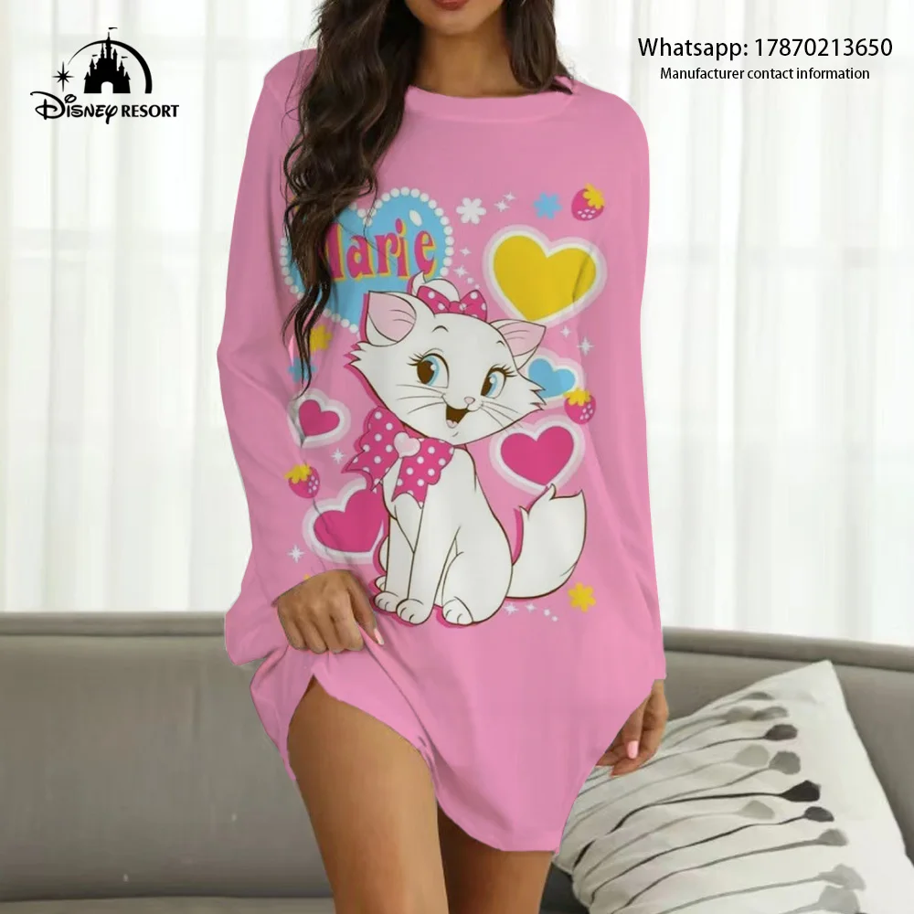 New Disney Brand Spring Autumn Ladies Dress Mary the Cat Anime Print Boho Loungewear 2022 Fashion Casual Sexy Party Top Y2K