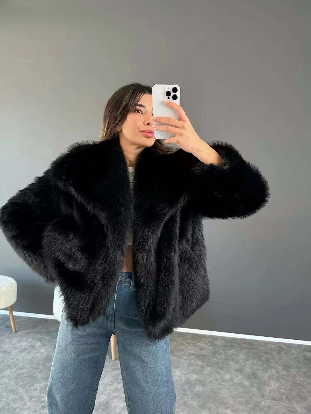 Faux Fur Coat Women Solid Fur Jacket Turn Down Collar Long Sleeve Single Breasted Loose Thick Warm Fur Casual 2025 Autumn Winter