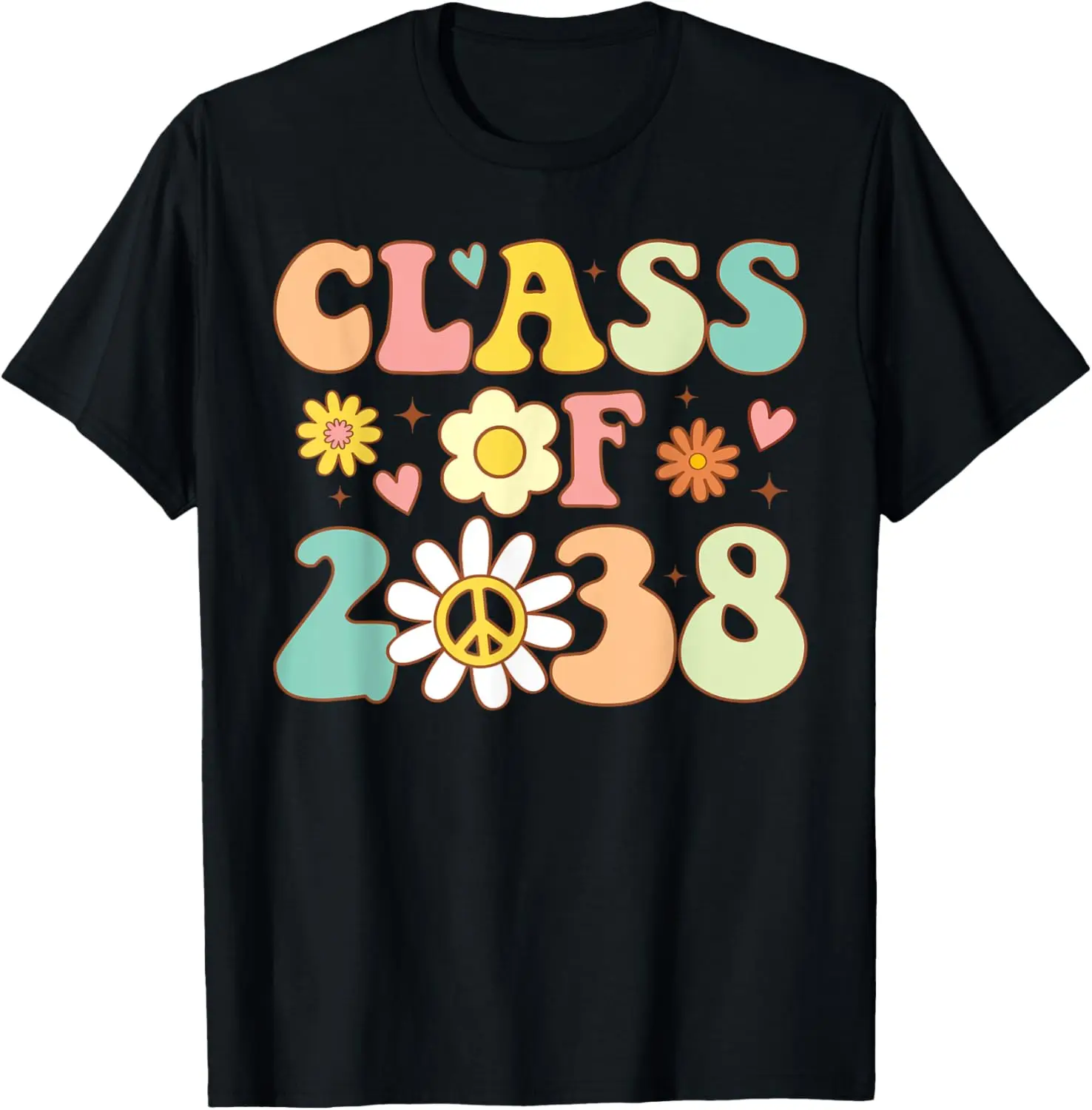 Pre-K Class of 2038 School Retro Groovy Hippie Girls Vintage T-Shirt