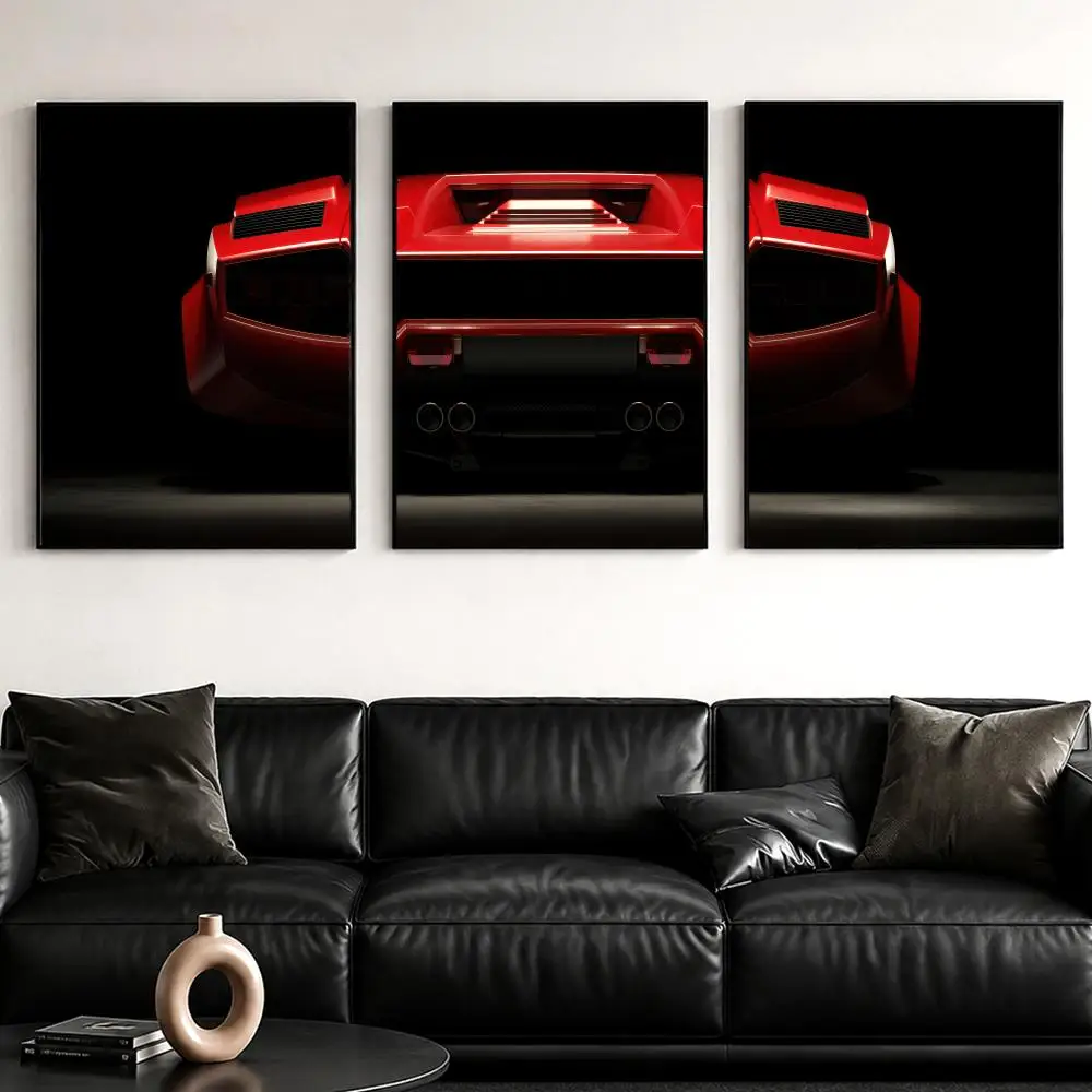 Red Supercar Rear View Painting Calligraphy Canvas Wall Art Poster Set for Bedroom Living Room Home Decor Prints Gift