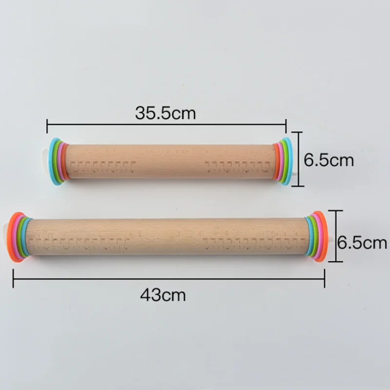 Adjustable Wood Rolling Pin with Removable Rings