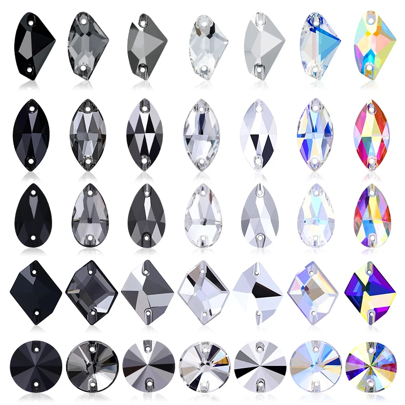 

Black & white Series Sew on Rhinestones High-Quality Glitter Glass Crystal Gem For DIY Rhinestone Decoration on Clothing & Bags