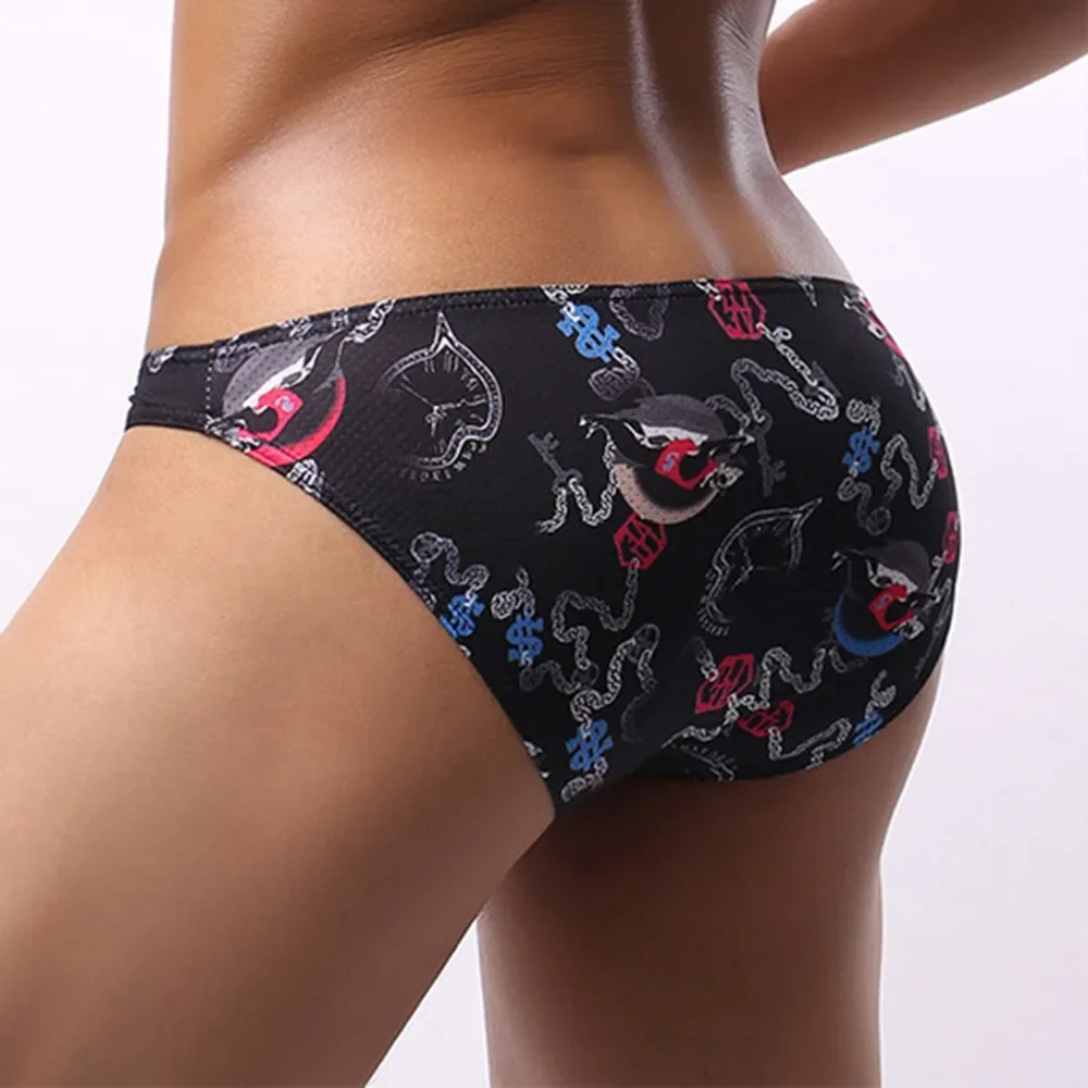 

Breathable Panties Thong Underpants Underwear Briefs Mens Bulge Pouch Mesh Print U Convex Comfortable Fashion New