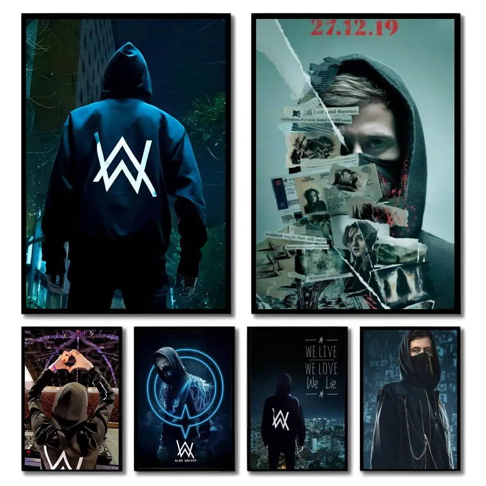 Cuadro en Lienzo con Marco HDFramed de Edm Rave Dj Alan Walker, Pintura Caligráfica para Decoración de Pared de Dormitorio o Cafetería, Ideal para Regalo
